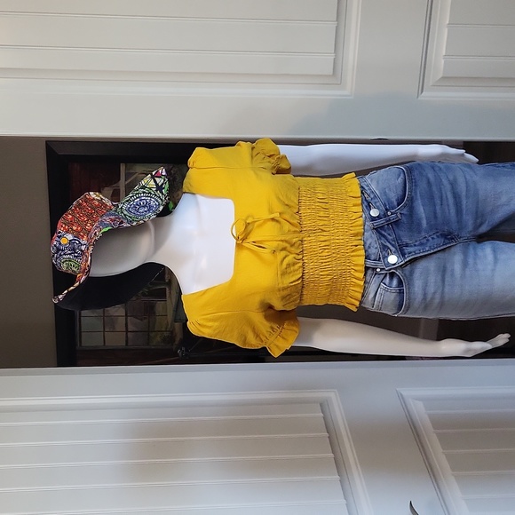 Lost + Wonder Honey Yellow Crop Smock Simple Puff Sleeve Size Small - Picture 2 of 13